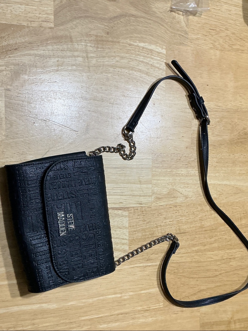 Steve Madden Black Embossed Chain Strap Crossbody